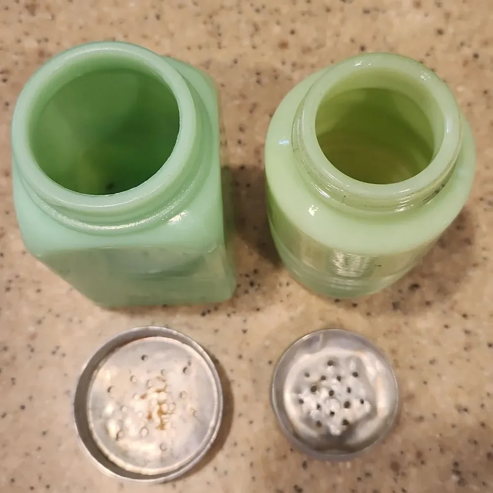 Vintage 1930's Jadeite Milk Glass Salt & Pepper Shakers